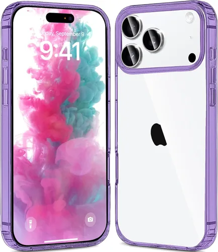 Vista 6 de JJGoo - Funda compatible con iPhone 17 Pro, funda transparente a prueba de golpes, funda protectora delgada con parte trasera de policarbonato duro