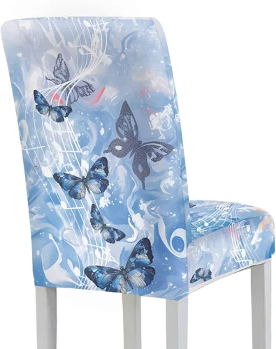 Vista 3 de HUGS IDEA Butterfly Dining Room Chair Covers Set of 2 Blue Marble Stretch Parsons Chair Slipcovers Washable Kitchen Chairs Protector Covers for