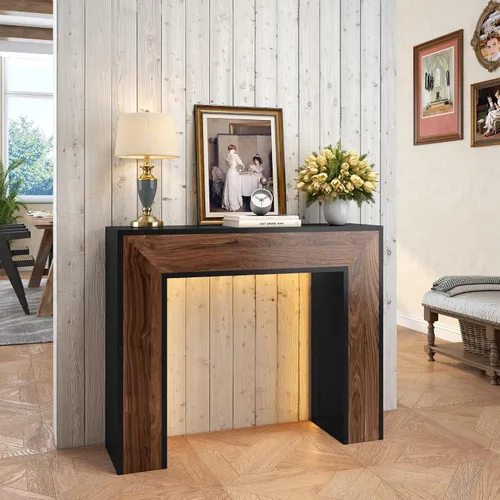 Vista 4 de Mesa de entrada de 41 pulgadas con luz LED, mesa consola de madera de granja detrás del sofá, mesa de sofá rústica estrecha para sala de estar, mesa