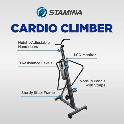 Vista 2 de Stamina Productos Cardio Climber Máquina de ejercicios de fitness para entrenamiento en casa con entrenamiento inteligente, monitor LCD y ruedas