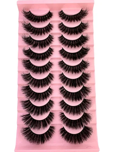 Vista 6 de 10 pares de pestañas postizas de visón 3D, hechas a mano, pestañas largas y finas, pestañas naturales para maquillaje de ojos (3-6)