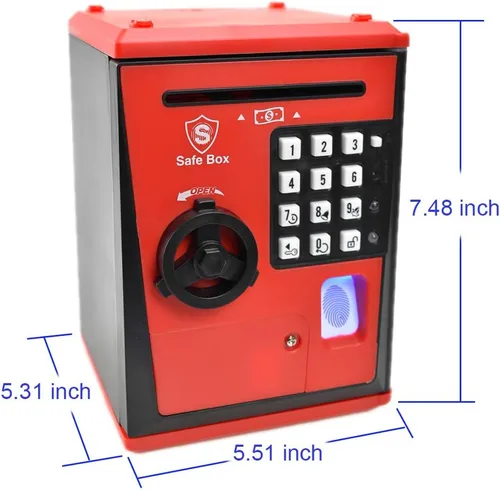 Vista 8 de Caja fuerte para niños con código por huella dactilar, alcancía parlante, caja de ahorros, cajero automático, para dinero real, gran juguete