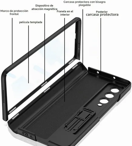 Vista 7 de Funda protectora para Samsung Galaxy Z Fold 4 con soporte de policarbonato magnético todo incluido a prueba de golpes para Z Fold 4 5G (negro)
