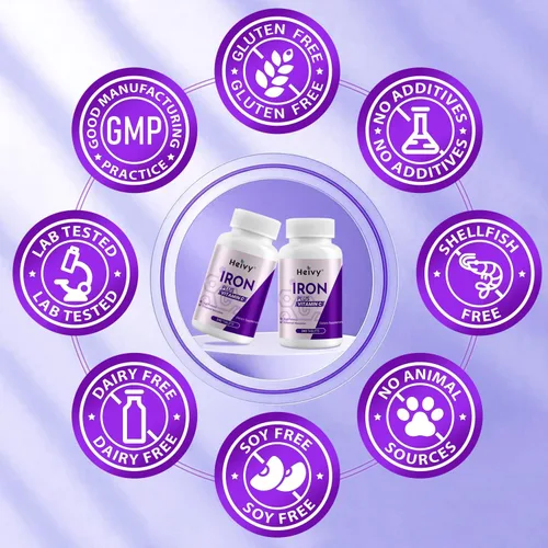 Vista 8 de Heivy Sulfato ferroso 325 mg con vitamina C 100 mg, 240 tabletas veganas