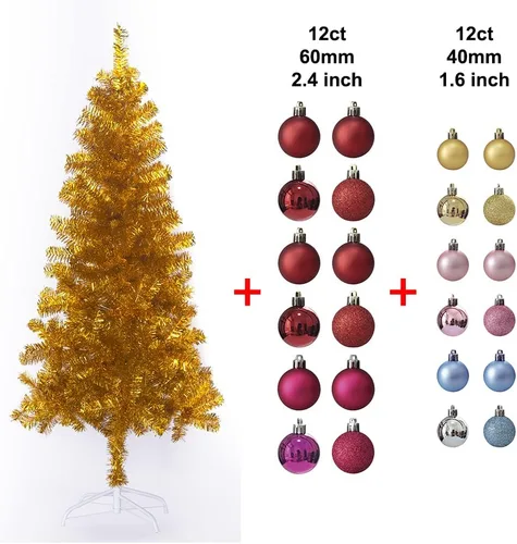 Vista 2 de Wellwood - Árbol de Navidad dorado, con forma de guirnaldas, soporte de metal, fácil de montar