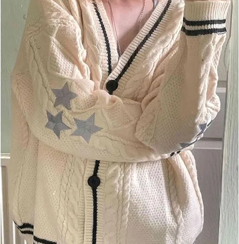 Vista 3 de Mundoven Cárdigan de punto de gran tamaño para mujer, casual, con botones, manga larga, cuello en V, suéteres folclóricos para exteriores