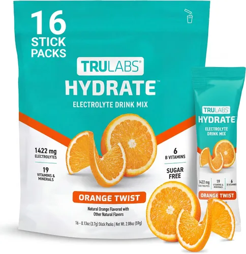 Vista 9 de TRULABS Hydrate - Mezcla de bebida con electrolitos – Sabor cítrico Splash, paquetes de hidratación sin azúcar con electrolitos de 1422 mg y 19