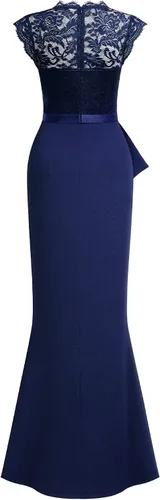 Vista 7 de MISSMAY Vestido largo de boda formal sin mangas con encaje floral retro para mujer
