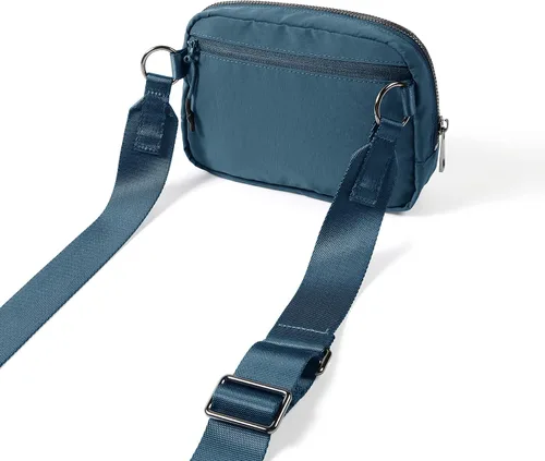 Vista 3 de ODODOS Mini bolsa cruzada unisex con correa ajustable, bolsa de hombro pequeña para entrenamiento, correr, viajar, senderismo, Azul Patchwork