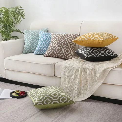 Vista 4 de Juego de 2 fundas de almohada jacquard con patrón enrejado (marrón)