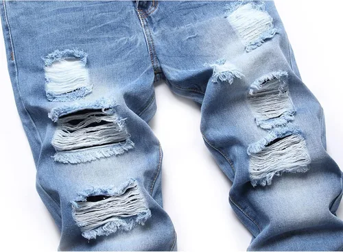 Vista 4 de ZEESEN Jeans rasgados para hombre, ajustados, ajuste regular, pierna cónica, desgastados, pantalones de mezclilla para hombre con agujero