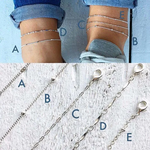 Vista 4 de Woent Tobilleras bohemias con cuentas de plata multicapa de cadena de cuentas, pulseras tobilleras accesorios de playa, joyería de pie ajustable