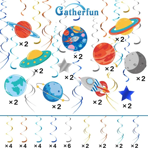 Vista 2 de 30 decoraciones de fiesta espacial, decoraciones de remolinos colgantes del sistema solar, suministros de fiesta del espacio exterior, decoraciones