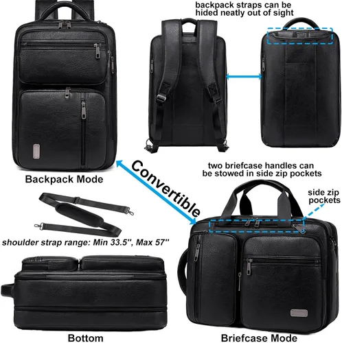 Vista 5 de weiatas Bolsa convertible 3 en 1 de cuero vegano para laptop para hombres y mujeres, mochila de viaje expandible para trabajo Convertible