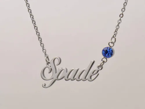 Vista 3 de LikeFun Joyería con nombre personalizado con colgante de piedra natal, regalos en plata para My Girl, Acero inoxidable, Acero inoxidable