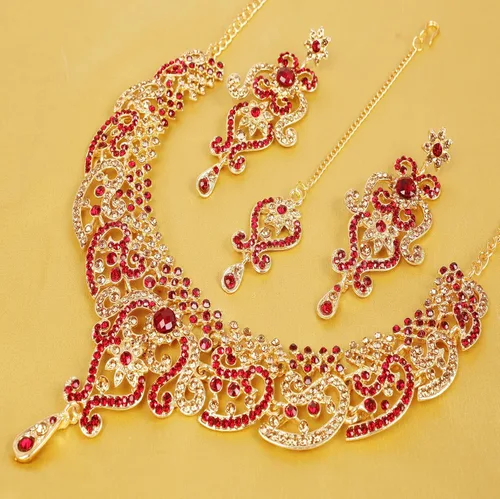 Vista 131 de Conjunto precioso de collar con look real Indian Bollywood, maravillosamente decorado, conjunto de collar adornado para mujer.