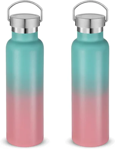 Vista 7 de Neihepal Botellas de agua de acero inoxidable negras, botella de viaje de doble pared con aislamiento al vacío de 20 onzas con tapa a prueba