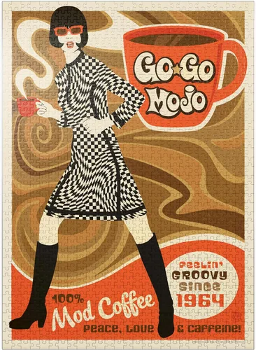 Vista 8 de MyPuzzle Go-Go Mojo Coffee, póster vintage, rompecabezas prémium de 100 piezas para adultos