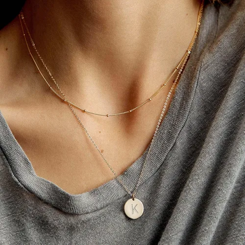 Vista 4 de Gold Initial Layered Necklaces for Women, 14K Gold Plated Coin Letter Necklace Skinny Bar Stacking Necklace Coin Necklace Layer Necklace Multi Bar