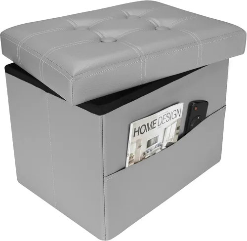 Vista 10 de Otomana con taburete de almacenamiento, otomana plegable de almacenamiento de 17 pulgadas, reposapiés tapizado de cuero con bolsillos laterales