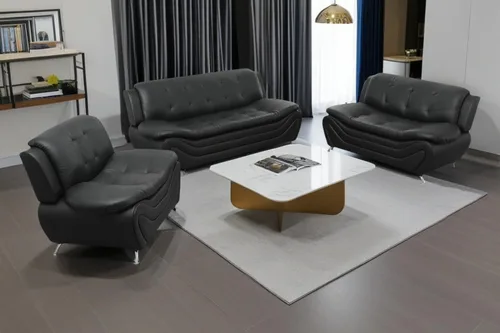Vista 30 de A Ainehome Moderno juego de muebles de sala de estar de piel sintética, sofá modular de 6 asientos con sofá biplaza y silla (negro)