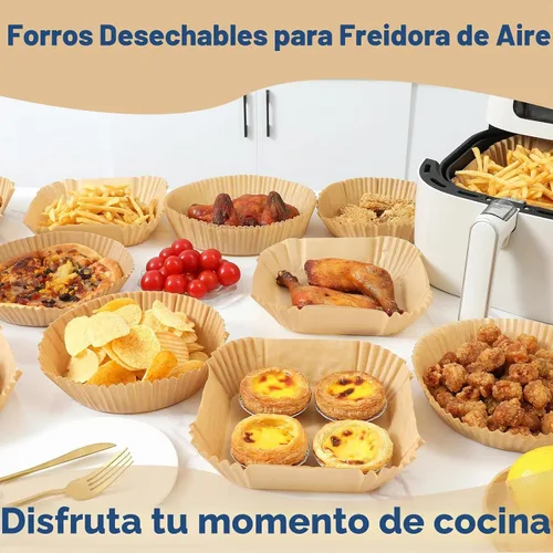 Vista 6 de 100 piezas de forros de papel desechables para freidora de aire, aptos para freidoras de aire de 3-5QT, papel de pergamino antiadherente, papel