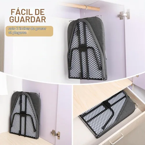 Vista 5 de Tabla de planchar plegable con soporte de hierro, 31.6 x 12.5 pulgadas, cubierta acolchada de algodón, panel de malla metálica, mini tabla de hierro
