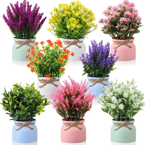 Vista 12 de Cindeer 4 piezas de flores artificiales grandes en maceta, flores artificiales de plástico para decoración del hogar, plantas artificiales
