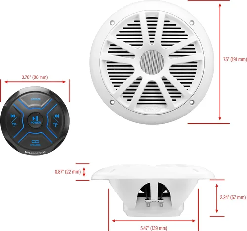 Vista 6 de BOSS Audio Systems Paquete de radio y altavoces marinos MG250W.64 - Receptor Bluetooth de 4 canales MGR250B + 4 altavoces MR6W de 6.5 pulgadas