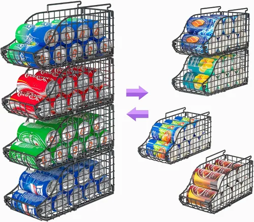 Vista 5 de Sonyabecca Paquete de 4 Organizadores Apilables para Alimentos Enlatados con Asas para Cocina, Organizador de Latas de Soda para Estantes