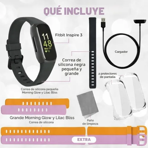 Vista 2 de Fitbit Inspire 3 - Paquete de seguimiento de salud y fitness, con control del estrés, intensidad de entrenamiento, seguimiento del sueño, corazón