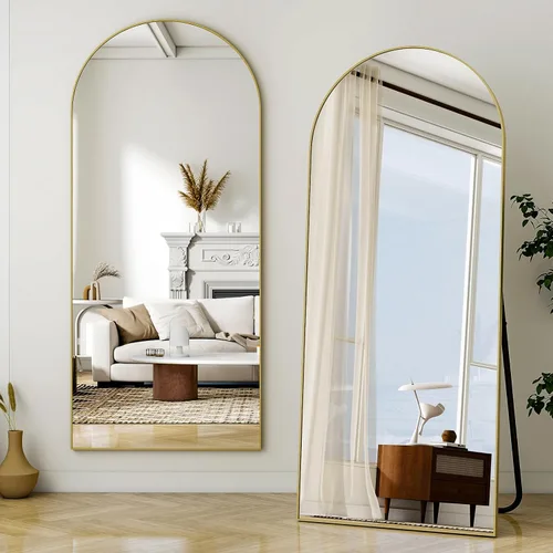 Vista 9 de VooBang - Espejo de cuerpo entero con arco, de 24 x 65 pulgadas, color negro Shatterproof Tempered Glass, Modern Minimalist Chic Room Decor