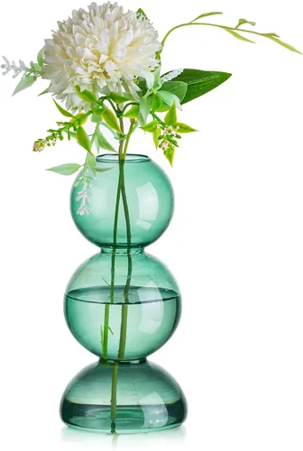 Vista 13 de Glasseam Juego de 2 jarrones de flores únicos, bonitos jarrones pequeños de vidrio para flores, jarrones transparentes modernos para decoración