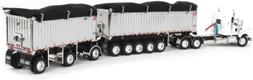 Vista 3 de First Gear DCP 1/64 Blanco/Cromo Kenworth T800 w/Chrome East Genesis II Remolques de descarga final 60-1571