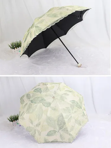 Vista 5 de URAWESO Parasol bordado encaje protección UV hoja impresa paraguas plegable para playa, viajes, boda, fiesta, decoración sesión de fotos