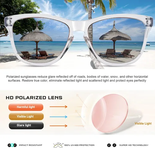 Vista 4 de Gafas de sol polarizadas para mujer y hombre, estilo clásico retro, diseño moderno con espejo