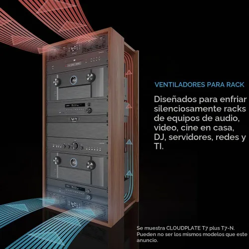 Vista 2 de AC Infinity CLOUDPLATE T5, ventilador de montaje en rack 1U, flujo de aire de escape trasero, para refrigeración AV, cine en casa, racks de red