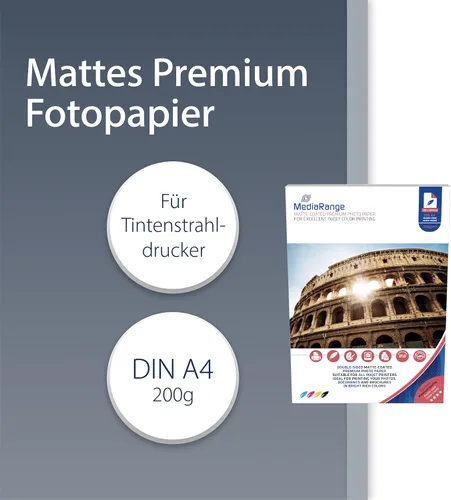 Vista 2 de MediaRange MRINK102 Papel Fotográfico A4 Blanco 50 Hojas 7.05 oz mate