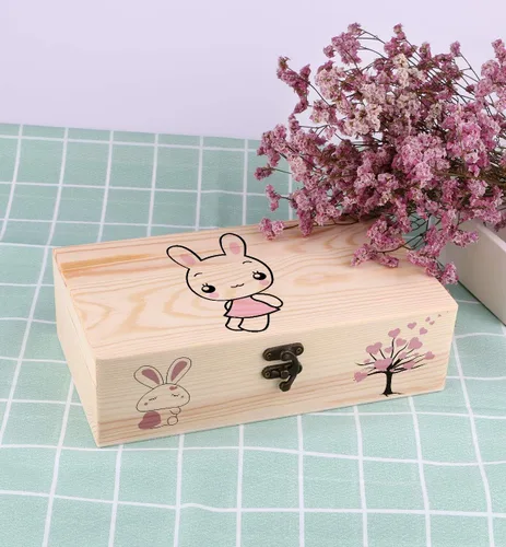 Vista 6 de Caja de recuerdo de madera sin terminar con tapa con bisagras, rectangular, 9.7 x 5.5 x 2.7 pulgadas, cierre, almacenamiento, manualidades