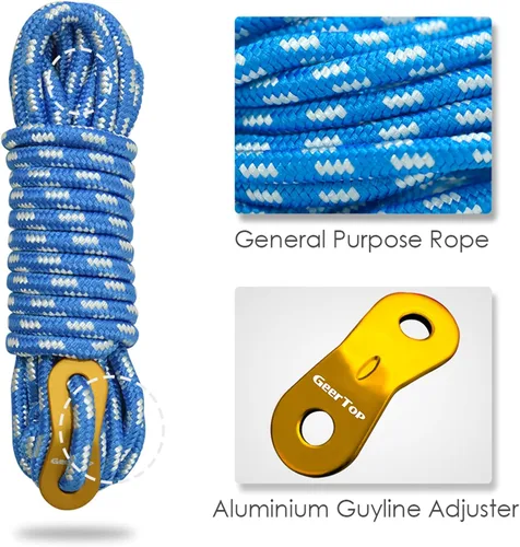 Vista 5 de GEERTOP Paquete de 6 cables de 0.197 in de Guy Lines ultraligeros con tensor de ajuste de aluminio, cuerdas para acampar al aire libre, lona
