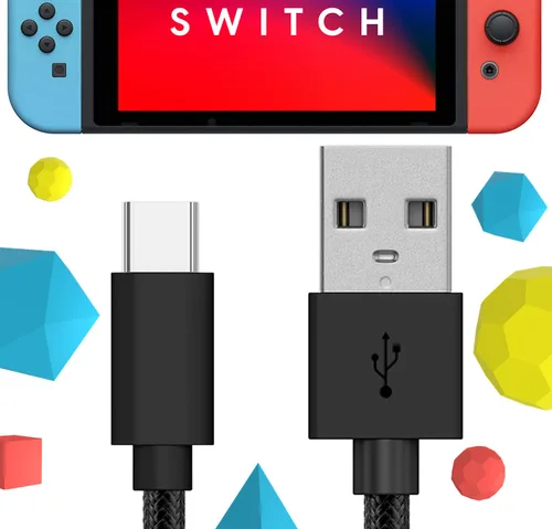 Vista 6 de TALK WORKS USB C Charger Cable for Nintendo SwitchLite + Switch OLED & Pro Controller - 6ft Nylon Braided USB Type C Charging Cable - Slate