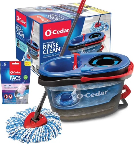 Vista 8 de O-Cedar Sistema de limpieza de suelos con cubo y fregona giratoria de microfibra RinseClean y 4 recambios adicionales de cabezal de mopa