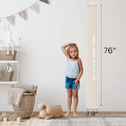 Vista 5 de Morxy Tabla de Crecimiento de Lona para Niños - Decoración de Pared Unisex para Habitación de Niños - Tabla de Medición de Altura - Cinta de Pared