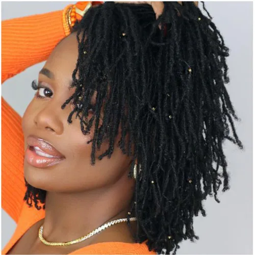 Vista 10 de Extensiones de Cabello Humano Loc Extensiones de Cabello Humano 4 Pulgadas 10 Hebras 0.08 Pulgadas de Ancho Hechas a Mano Extensiones de Rastas 0.1