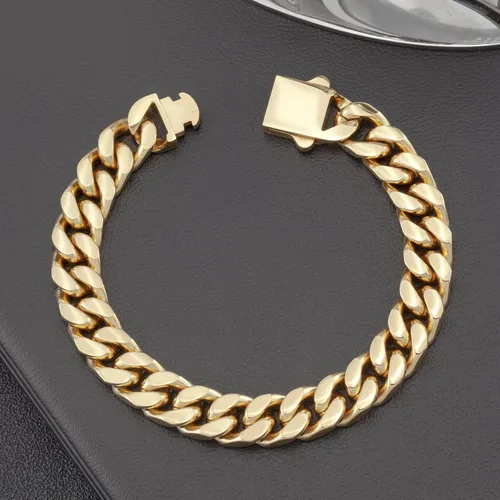 Vista 7 de GUQILA Pulsera de eslabones cubanos para hombre, 0.315in0.394in0.472in, pulseras de cadena de eslabones cubanos chapados en oro de 18 quilates