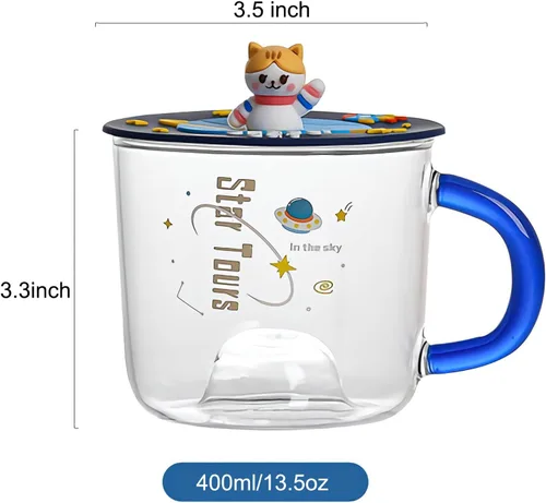 Vista 2 de Bonita taza de café de cristal con tapa de silicona Kawaii Cat para café, té, leche, decoración estética de habitación, regalo divertido