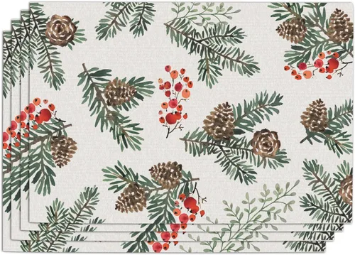 Vista 8 de Seliem Winter Birds - Juego de 4 manteles individuales de PVC, diseño vintage de cardenal con ramas de bayas rojas, manteles individuales de vinilo