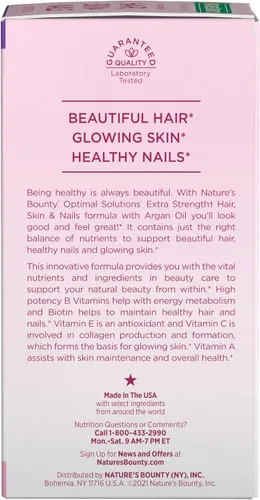 Vista 7 de Nature's Bounty Cabello, Piel y Uñas Avanzado, Suplemento Vitamínico con Infusión de Argán con Biotina y Ácido Hialurónico, 150 Cápsulas Blandas