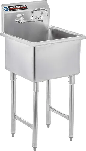 Vista 7 de DuraSteel Fregadero utilitario comercial de acero inoxidable 304 – Fregadero de cocina de preparación independiente con tina de 15 pulgadas