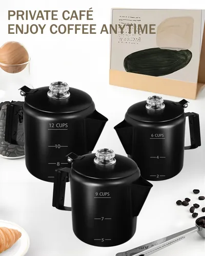 Vista 3 de Cafetera Percoladora de acero inoxidable 304, estufa de olla fácil de preparar y calentar uniformemente, 6 tazas 33.8 onzas, 33.8 fl oz, diseño